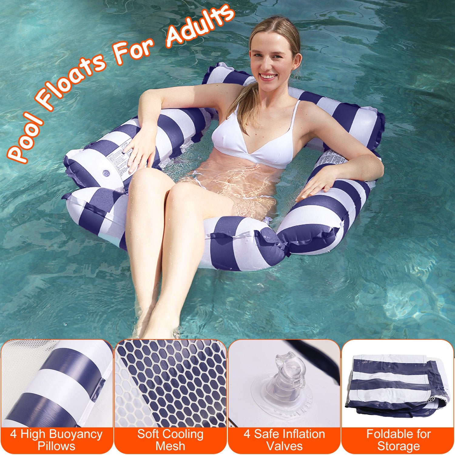 Inflatable Pool Float Set – 2 Hammocks & Drink Float with Snack Tray