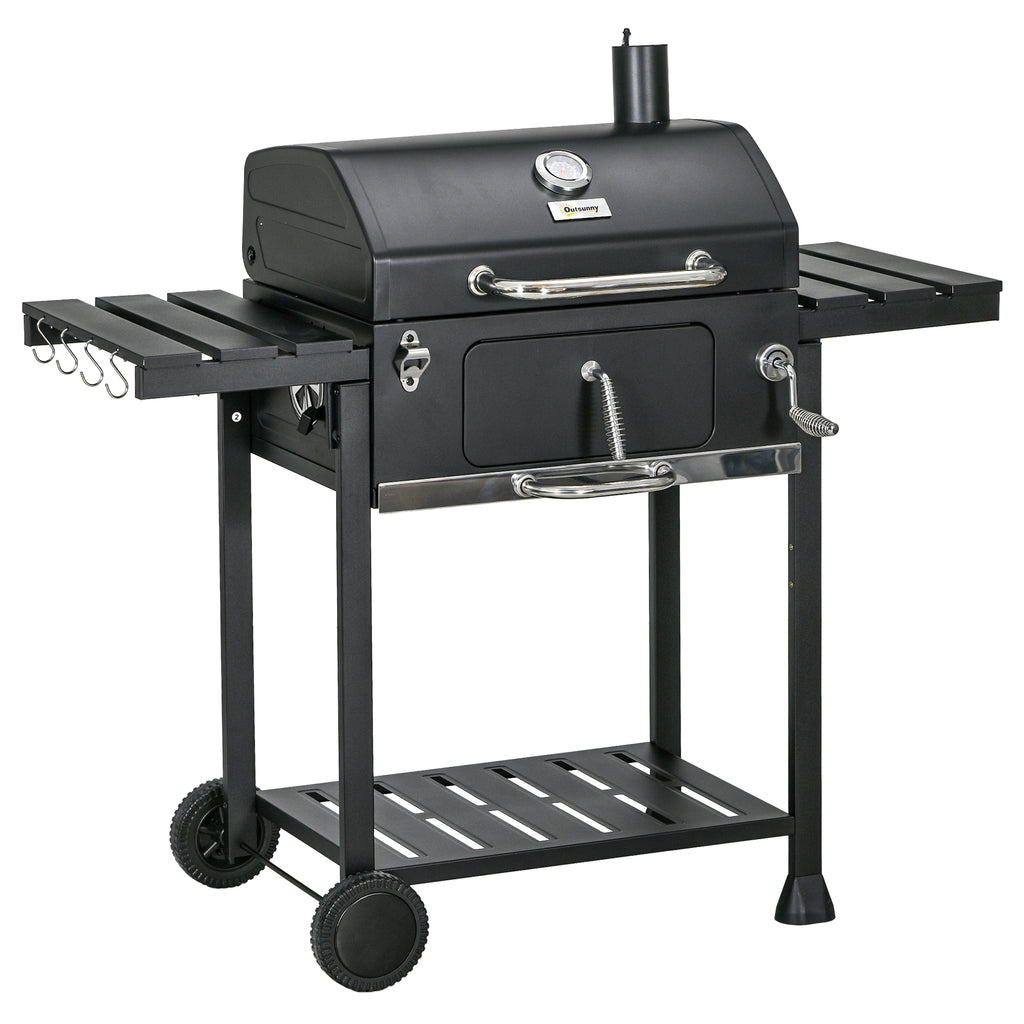 Adjustable Charcoal BBQ Grill with Thermometer & Warming Rack