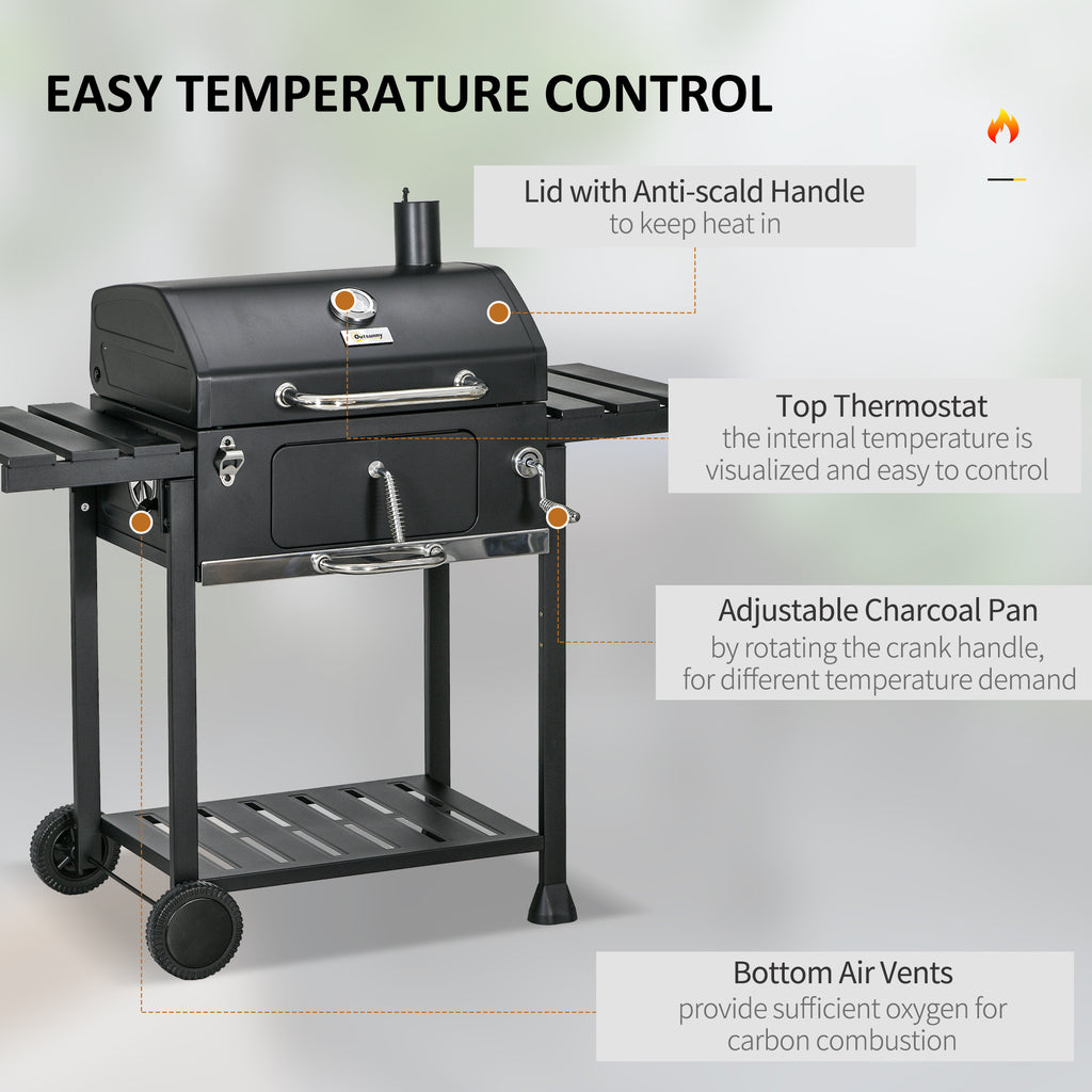 Adjustable Charcoal BBQ Grill with Thermometer & Warming Rack