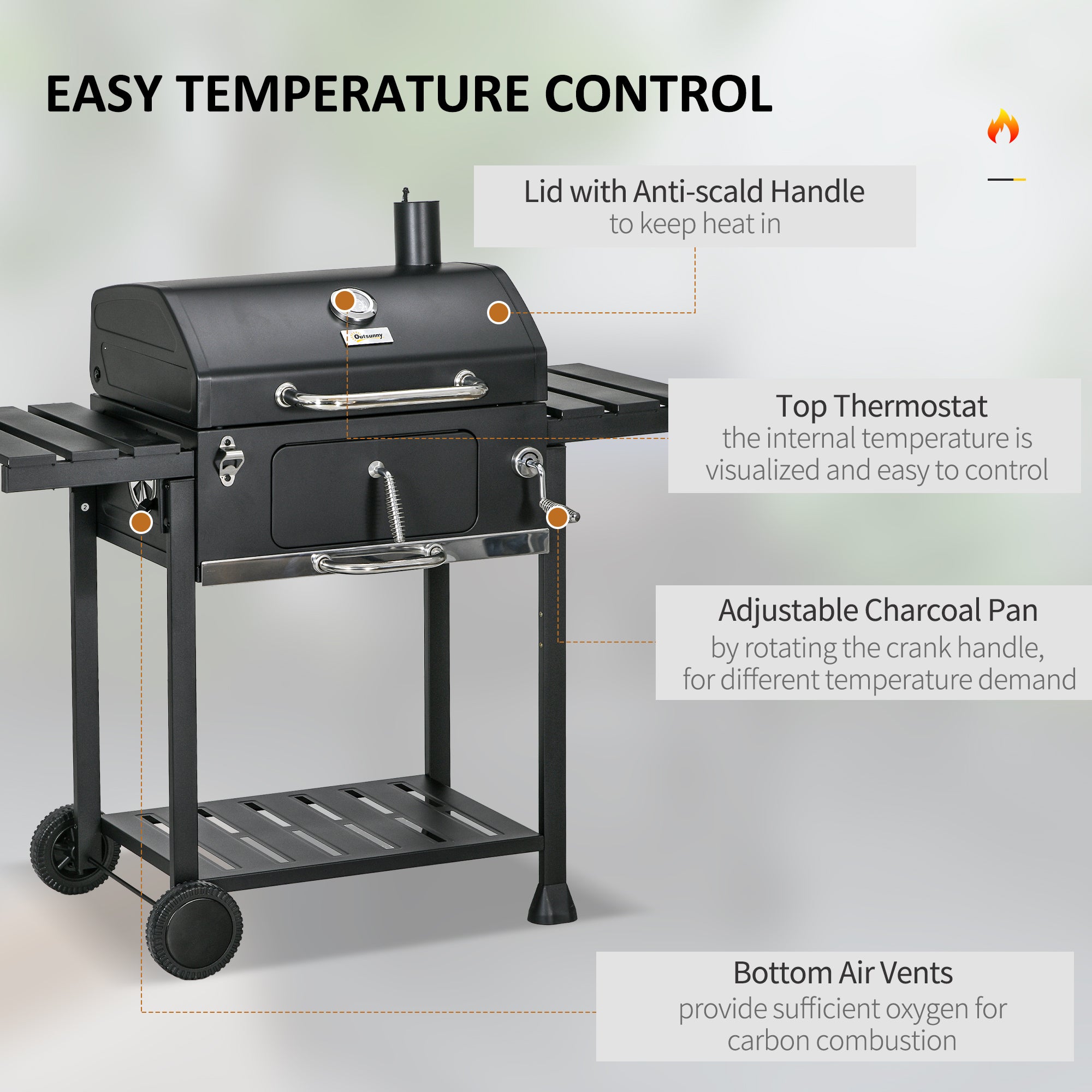 Adjustable Charcoal BBQ Grill with Thermometer & Warming Rack