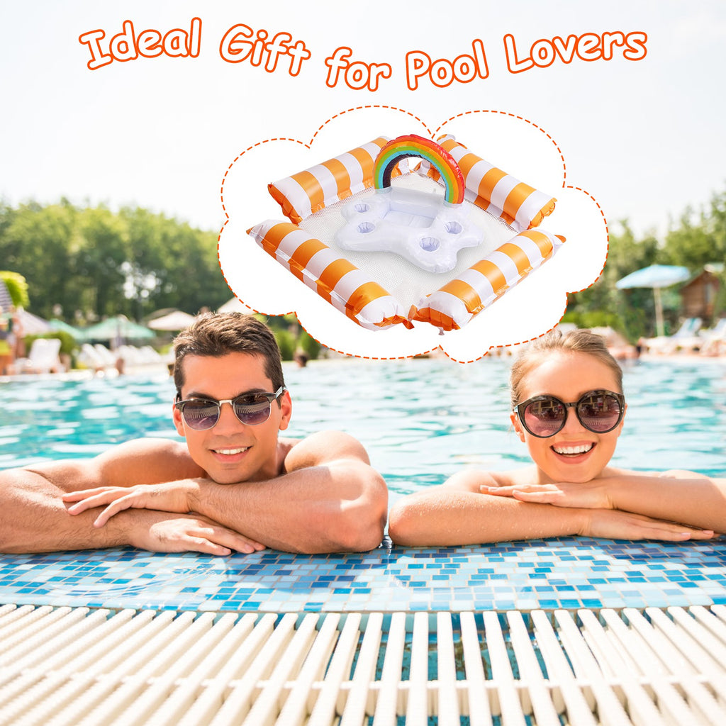 Inflatable Pool Float Set – 2 Hammocks & Drink Float with Snack Tray