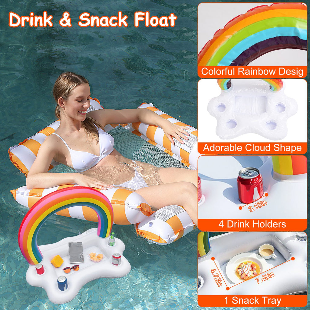 Inflatable Pool Float Set – 2 Hammocks & Drink Float with Snack Tray