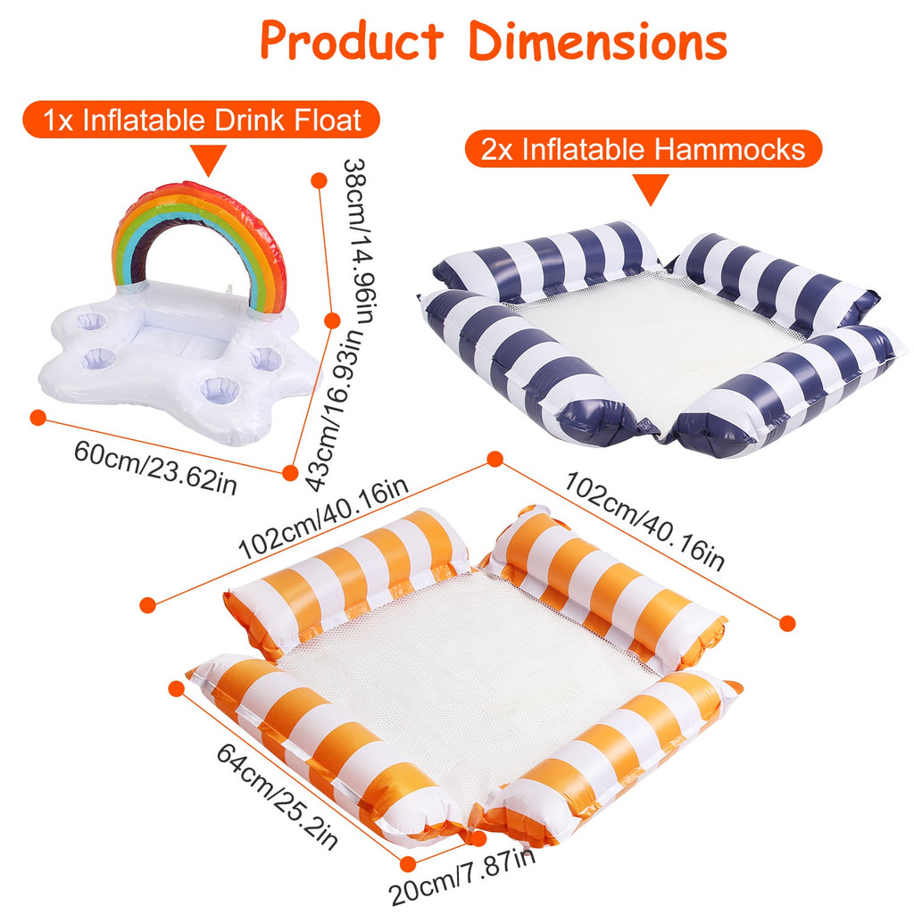 Inflatable Pool Float Set – 2 Hammocks & Drink Float with Snack Tray