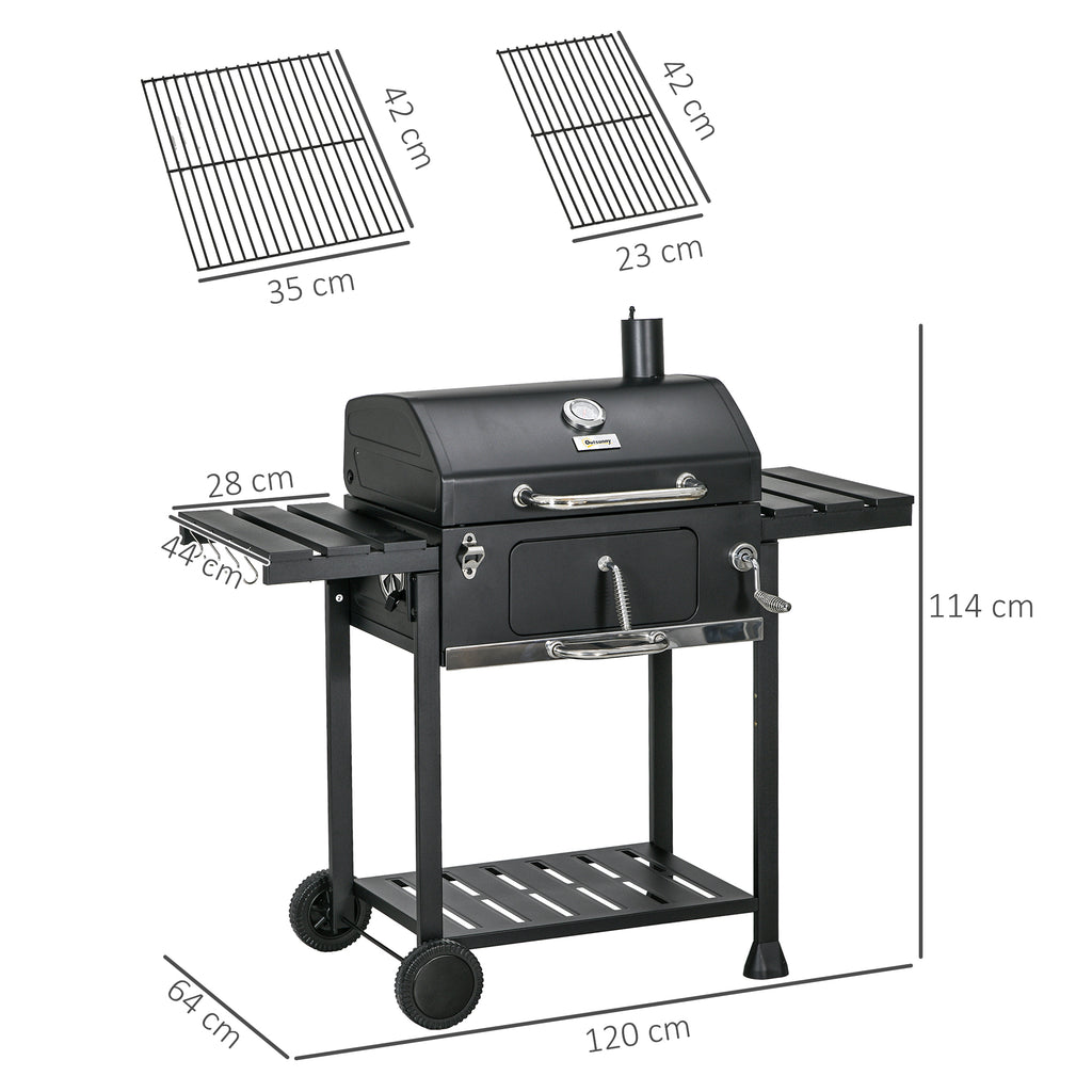 Adjustable Charcoal BBQ Grill with Thermometer & Warming Rack