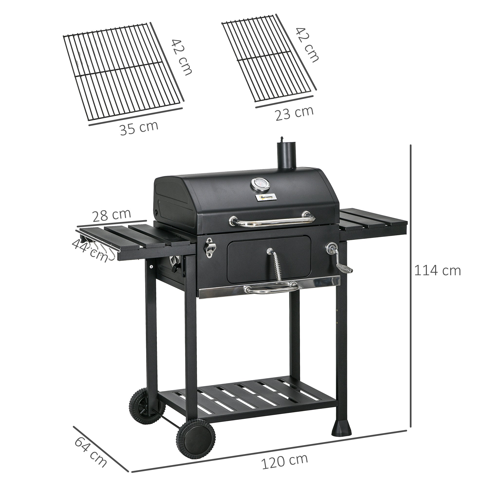 Adjustable Charcoal BBQ Grill with Thermometer & Warming Rack
