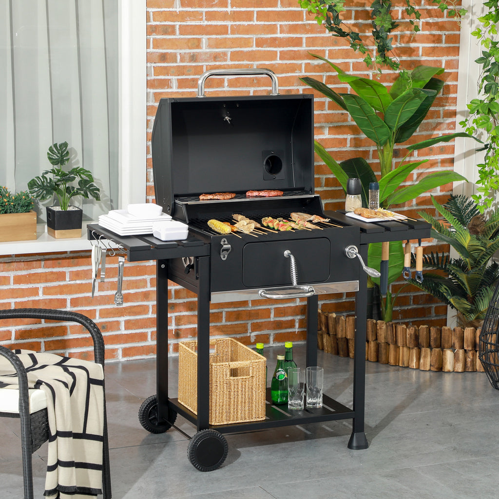 Adjustable Charcoal BBQ Grill with Thermometer & Warming Rack