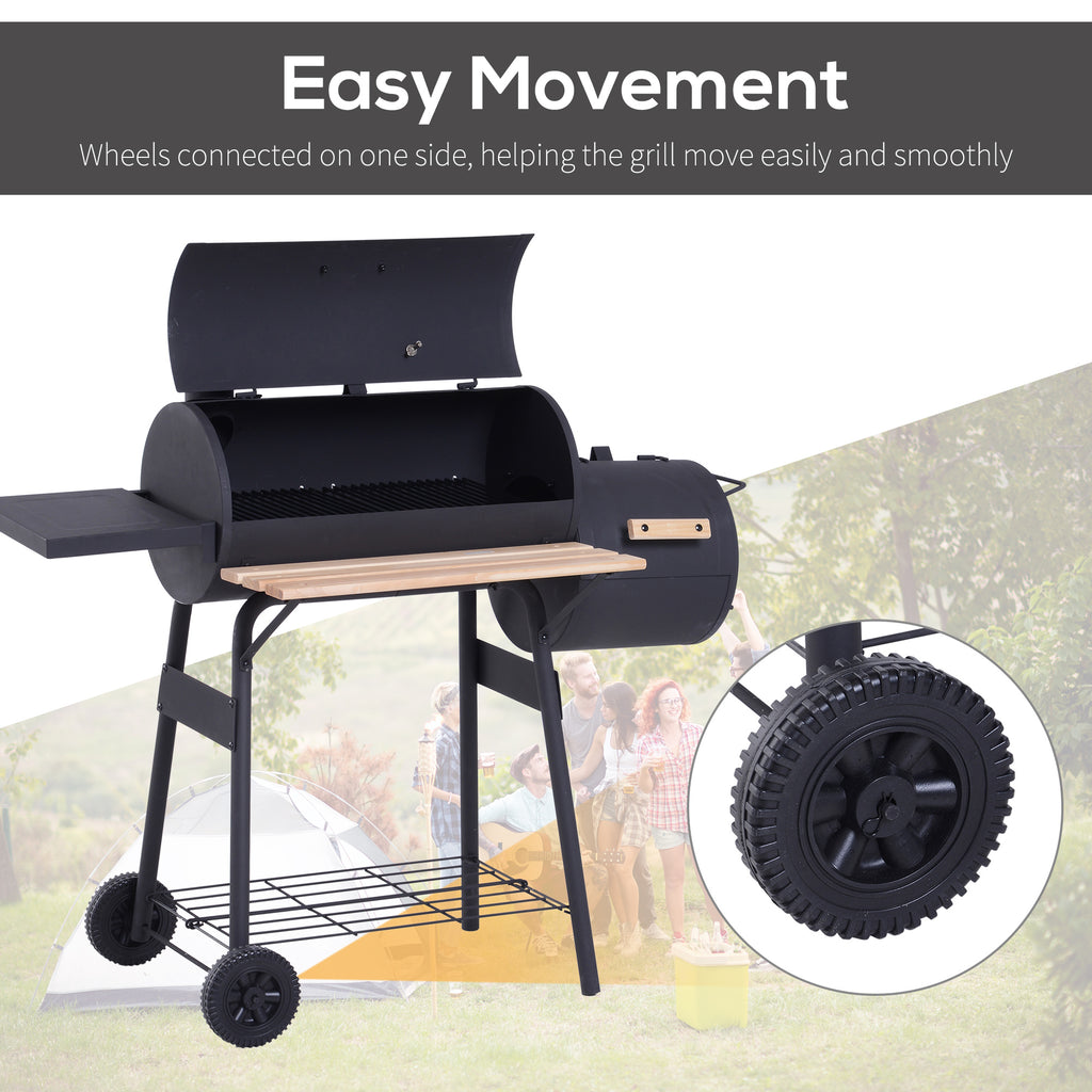 Offset Smoker & Charcoal BBQ Grill with Thermometer & Side Shelves