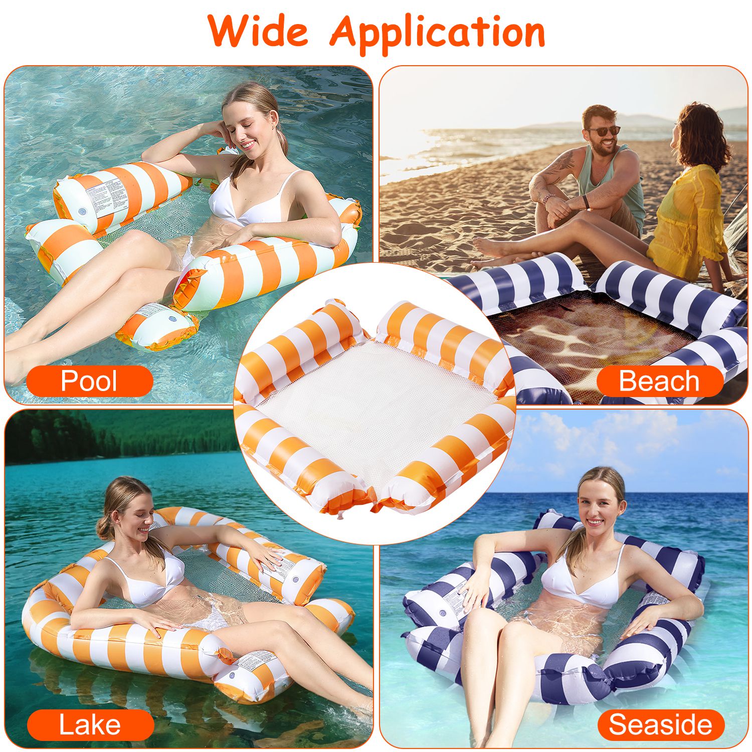 Inflatable Pool Float Set – 2 Hammocks & Drink Float with Snack Tray