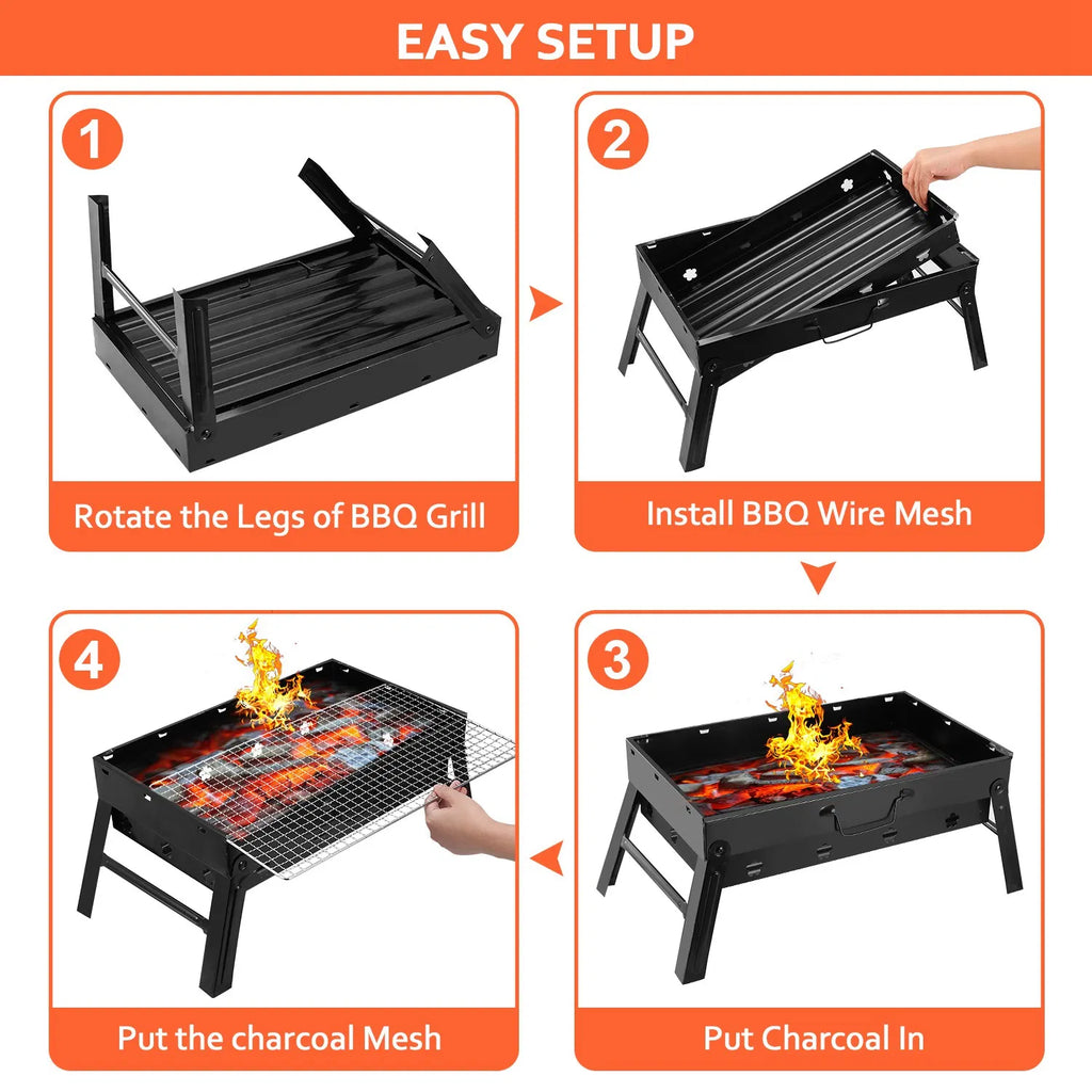 Portable Foldable BBQ Charcoal Grill – Lightweight & Compact