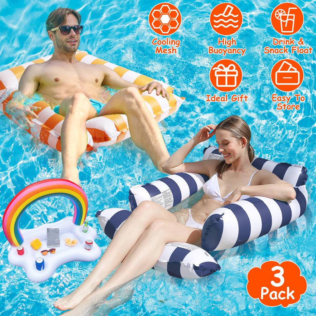 Inflatable Pool Float Set – 2 Hammocks & Drink Float with Snack Tray